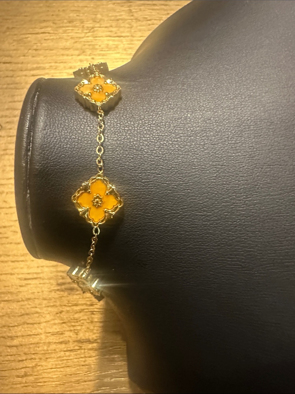 LSJ Gold filled Stainless Steel Bracelet with Gold Clover Accents